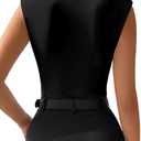 LYANER Women's Wraped V Neck Ruched Sleeveless Tank Leotard Bodysuit Top (Black)