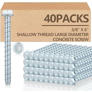 Tandefio 40 Pack 3/8" x 6" Concrete Screw Anchor Galvanized Large Diameter Heavy Duty Plated Concrete Anchors for Masonry Brick Anchoring Block Decking Framing Hex Drive