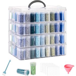 Diamond Painting Storage Container, 4-Tier Bead Organizer Box with 200 Slots, Stackable Crafts Organizers for DIY Diamond Art Accessories Craft Jewelry Bead Storage