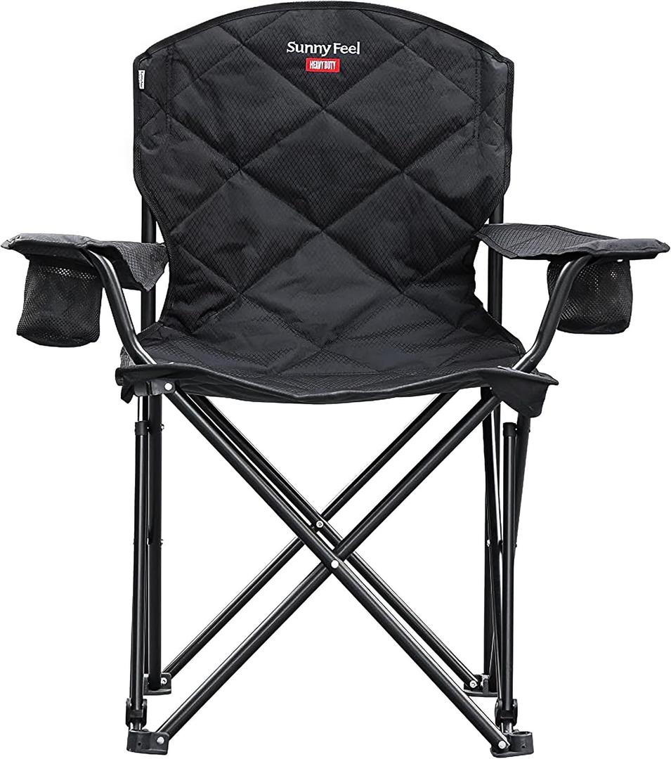SUNNYFEEL XXL Oversized Camping Chair Heavy Duty 800 LBS for Big Tall People Padded Portable Folding Quad Lawn Chairs with Armrest Cup Holder & Pocket for Outdoor/Travel/Picnic/Camp/Sports, 27 inches x 41 inches x 42 inches