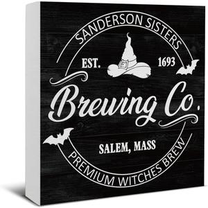 2 x Halloween Decorations, Witches Brew Wooden Sign Decor Desk Sign Black Vintage Wooden Block Sign Halloween Home Decor for Table Shelf 5 x 5 Inch