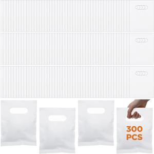 300 Pcs Plastic Bag With Die Cut Handle, 6"x 8" Small Shopping Bags, White Merchandise Bags, 2.5 Mils Thick White Small Plastic Bag for Retail, Gifts and Shows