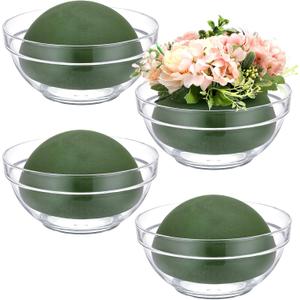 Acellegic 4 Pcs Floral Foam Half Ball with Clear Plastic Bowls, Round Green Floral Dry Foam 5.5 x 2.75 Inches for Artificial Flower Arrangement, DIY Crafts, Wedding, Home Decor
