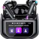 Wireless Earbuds, Bluetooth 5.4 Headphones with Multifunctional Touch Screen, 48H Bass Stereo Ear buds with ANC/ENC Noise Cancelling/Transparency mode, IPX7 Earphones with 5 EQ Modes for iOS Android (Dark Black)