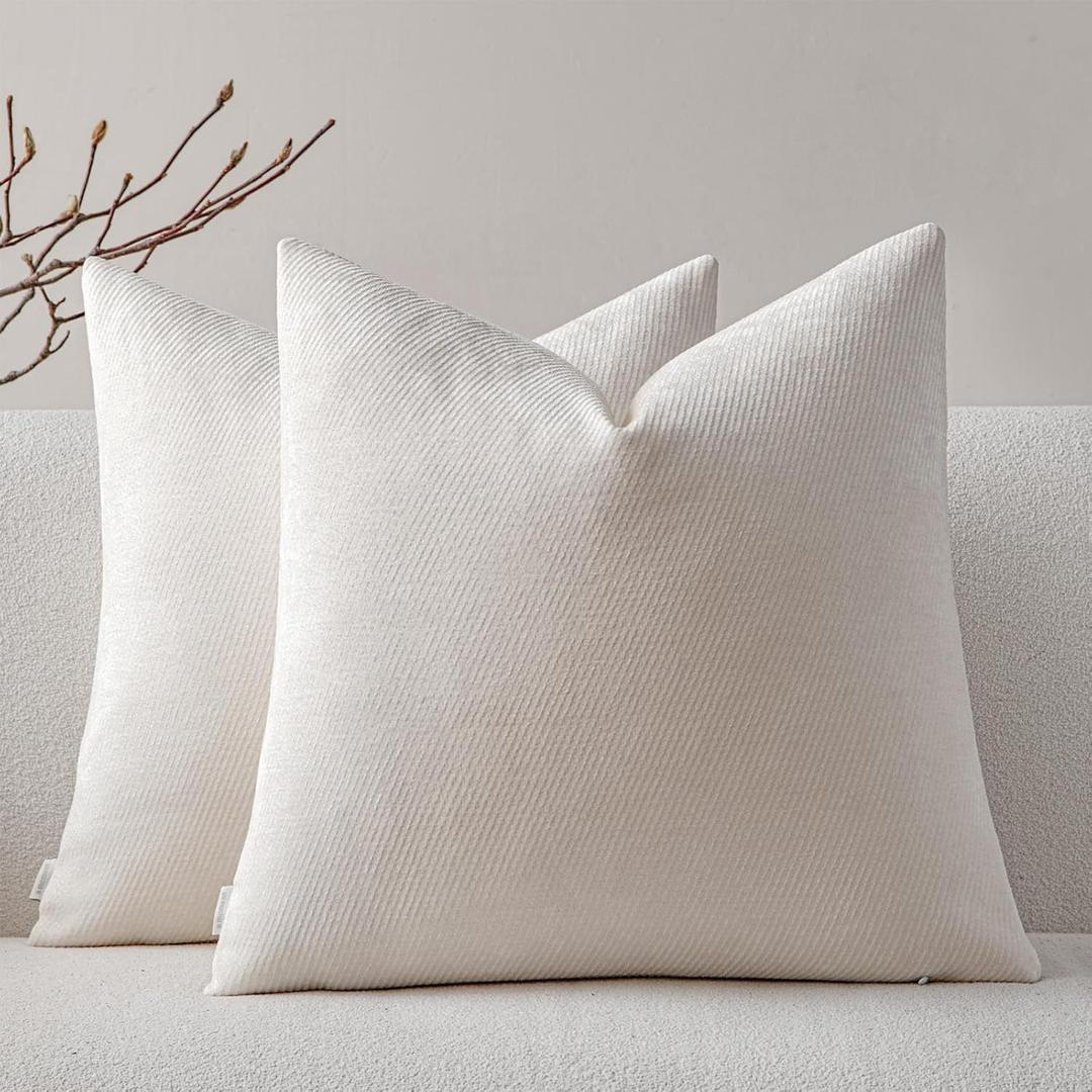 a moment Pack of 2 Decorative Chenille Throw Pillow Covers with Twill Cushion Covers for Sofa Living Room Couch Bed 20x20 Inch Raw White