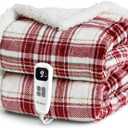 blunique Heated Blanket Electric Throw 50''x60''Ultra Soft Plaid Flannel Fast Heating Electric Blanket with 10 Heat Levels & 10 Hrs Auto Off, ETL Certified, Keep Warm in Couch Bed Office (Red)
