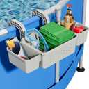 [Patented] Poolside Storage for Above Ground Pool Accessories, Thickened Plastic Pool Basket with 2 Pool Cup Holder, Multifunctional Poolside Holder Fits for Most Frame Pools (1 Pack)