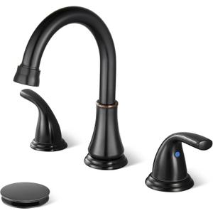 Widespread Bathroom Sink Faucet Deck Mounted 3 Hole 8 inch Bathroom Vanity Faucet 2 Handles Basin Mixer Tap with Pop up Drain,Oil Rubbed Bronze