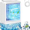 Mini Air Conditioner Small Air Conditioner Portable Air Conditioners with 1200ml spray/hour 3 Speed Wind & 7 Colorful LED Light Cool Mist &Timer Evaporative Air Cooler for Bedroom/Home/Office (White)