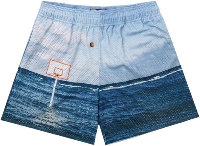 Mens Running Quick-Dry Mesh Gym Shorts with Paisley Design Lightweight Athletic Casual Shorts,Pockets for Outdoor (Blue, L)