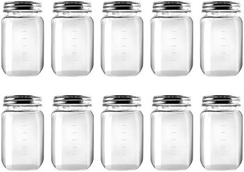 novelinks 16 Ounce Clear Plastic Jars Containers With Screw On Lids - Refillable Round Empty Plastic Slime Storage Containers for Kitchen & Household Storage - BPA Free (10 Pack)