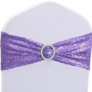 All Sequin Lavender Purple Chair Sashes 100 Pack, Sequin Chair Sashes for Wedding Party Folding Chair Decoration, Sequin Chairs Bands with Buckles for Fiesta Event Decorations