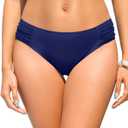 Zmart Women Low Rise Bikini Bottoms - Full Coverage Ruched Bathing Suit Swim Bottom Swimsuits Swimwear (Small, Navy Blue)