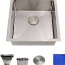 18 Inch Undermount Bar Sink Delironexu 18 Gauge Stainless Steel Bar Sink, 18x18x8 Small Kitchen Sink with Brushed Finish, Wet Bar Sink Undermount for RV, Outdoor, and Prep Use, 18x18x8 Single Bowl Undermount