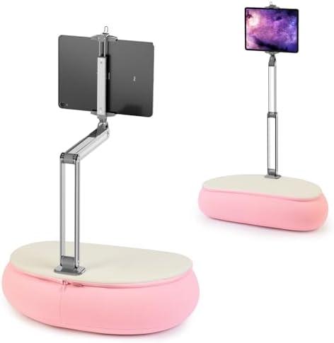 elitehood Tall iPad Pillow Stand for Lap in Bed, Long Arm Adjustable Tablet Pillow Holder, 360°Rotation iPad Stand for Bed Compatible with 6” - 13” Tablet Kindle iPhone, Pink