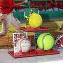 FEMELI Baseball Case Display Holder: 2PCS Acrylic Clear Ball Box with Base/Card Slot-Memorabilia Showcase Autograph Softball Protector Stand (Red)