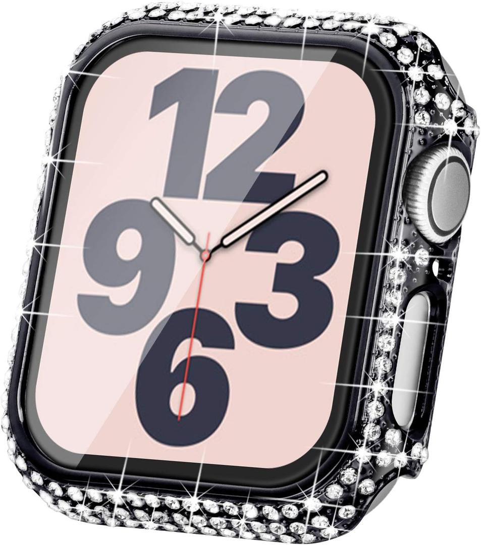 3 x Surace Compatible with Apple Watch Case 38mm for Apple Watch Series 6/5/4/3/2/1, Bling Cases with Over 200 Crystal Diamond Protective Cover Bumper for 38mm 40mm 42mm 44mm (38mm, Black)