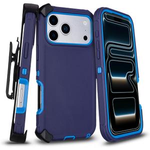 for iPhone 17 Pro Max Case with Belt Clip Holster & Kickstand, Anti-Drop, 4 in 1 Heavy Duty Shockproof Protection for iPhone 17 Pro Max Case Rugged, Blue