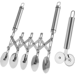 5 Wheel Pastry Cutter with Handle set of 2 Stainless Steel Double cutter Adjustable Pizza Slicer Multi-Round Dough Cutter Roller