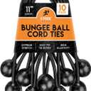 Xpose Safety Bungee Ball Cords 11" 10 Pack Heavy Duty Black Stretch Rope with Ball Ties for Canopies, Tarps, Walls, Cable Organization