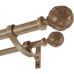 Double Curtain Rods 72 to 144 Inches(6-12feet) for Window, Adjustable Telescoping Drapery Rod with Aluminum Alloy Brackets, 1 Inch Diameter Front, 5/8 Inch Diameter Back Pipe, Brown Woodgrain