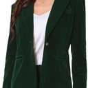 Allegra K Velvet Blazer for Women Casual Business Button Jacket Winter Lapel Long Sleeve Vintage Christmas Blazers, Small, Dark Green