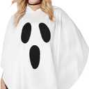 Women White Ghost Costume Hooded Cape, Adult Halloween Poncho Cloak, Simple Fun Spooky Party Outfit, Soft Comfortable Fabric, One Size
