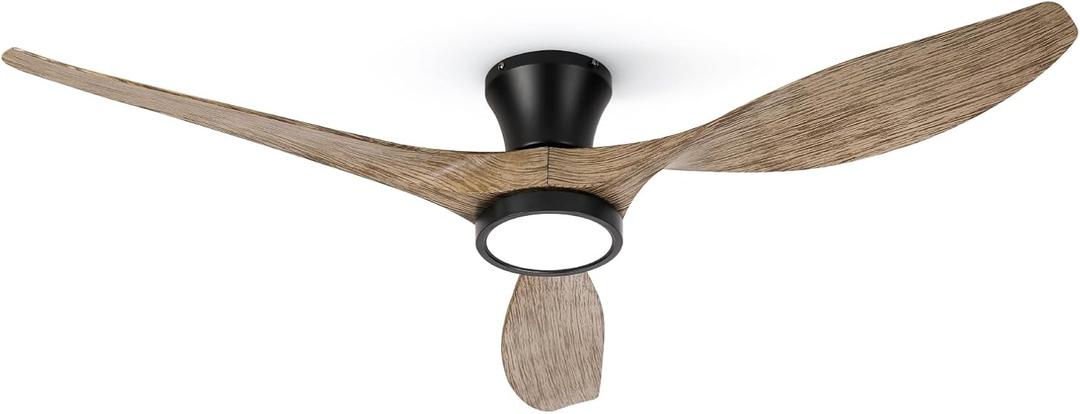 TALOYA 52 inch Ceiling Fans with Lights Remote Control, Modern Low Profile Ceiling Fan with Quiet Reversible DC Motor for Bedroom Living Room and Patio Black Walnut Finish (Black Walnut Wood Grain)