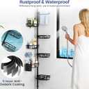 Corner Shower Caddy Organizer Tension Pole, Adjustable 6 Shower Shelves Corner Shelf 30-120Inch Rustproof Shower Rack for Inside Shower, Extra Towel Bar Soap Dish Bathroom Organizers and Storage Black