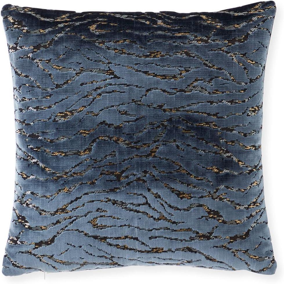 Thread & Weave Safari 20” x 20” Decorative Pillow - Blue Animal Lifestyle Cut-Velvet with Velvet Back - Knife Edge Design, Zipper Closure, Feather & Down Insert - Luxury Accent Pillow, 20"x20"- Main Pillow