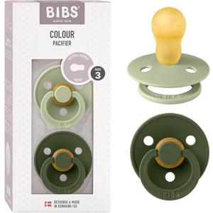 Bibs Colour Pacifier 2-Pack | BPA Free Soother, Round Nipple. Natural Rubber Latex, (Sage / Hunter Green)