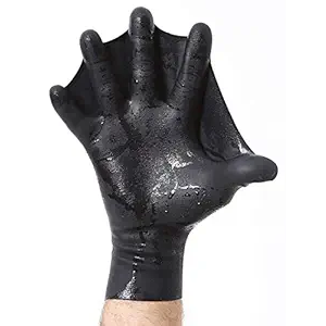 DarkFin Webbed Power Swimming Gloves (1 Pair) for Men, Women, Scuba Diving, Snorkeling, Spearfishing, Surfing in Cold Water, Ultra Thin Hand Fins, Pool Swim Paddles for Water Aerobics, Black