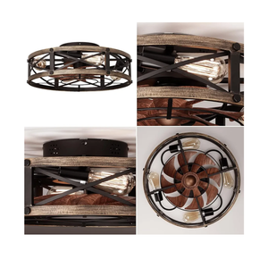 Farmhouse Flush Mount Caged Ceiling Fans with Lights, 6 Speeds, Rustic Low Profile Ceiling Fan with Light and Remote, Small Bladeless Ceiling Fans with Lights for Kitchen, Bedroom - ETL