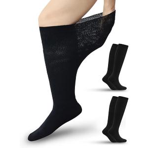 Diabetic Socks for Women & Men Extra Wide, Over The Calf Non Binding Lymphedema Neuropathy Swollen Feet for Women Men, Large