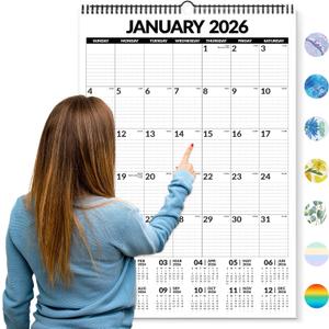 Forvencer 2026 Calendar, Extra Large 22"x15" Wall Calendar, 18-Month from Jan 2026 to Jun 2027, Big Numbers Bold Print, Vertical Hanging Monthly Planner, Spiral Hook & Stickers for Seniors Home Office (Sleek)