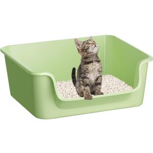 Open-Top Large High Sides Cat Litter Box with Low Entrance, Suitable for Small and Elderly Cats, Anti-Splash, 19.8 x15.6x7.3 for Indoor Use (GreenFluorescent Lime Green)