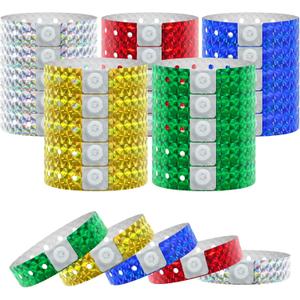 100 Pcs Plastic Holographic Party Wristbands, Waterproof Colored Vinyl for Events, Parties, Festivals and Concerts (Multiple Colors)