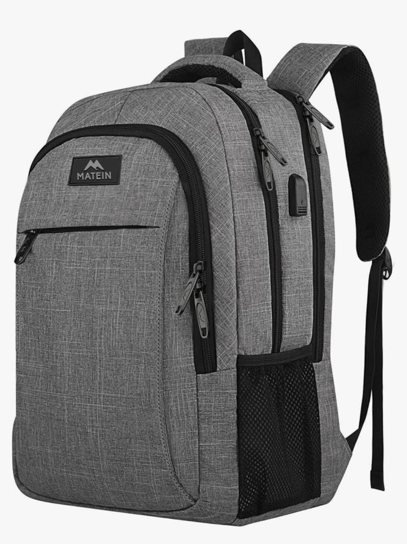 MATEIN Travel Laptop Backpack, Business Anti Theft Slim Sturdy Laptops Backpack with USB Charging Port, Water Resistant College School Computer Bag Gift for Men & Women Fits 15.6 Inch Notebook, Grey