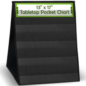 Essex Wares  1 Pack - 13" Wide x 17" Tall Tabletop Pocket Chart, Black - Double Sided with 5 Straps Each- Ultra-Durable Pocket Chart Stand for Classroom - Easy to Use, Reusable & Foldable