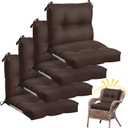 Geetery Outdoor Chair Cushions Set of 4 High Back Patio Furniture Replacement Seat Pads with Ties 42x21x4“ for Lawn Porch Wicker Rocking Dining Chairs Weather Resistant Fade Resistant(Dark Brown)