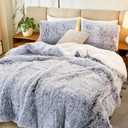Luxury Faux Fur Shaggy Fluffy Comforter Set King Size Mixed Gray and White Long Hair, 3 Pieces Plush Flannel Sherpa Backing Reversible Soft Microfiber Bedding Set Super Warm for Chilly Winter, King-100"x86"
