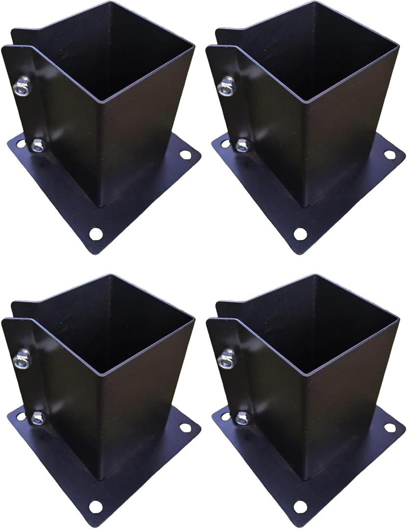 6x6 Inches Wood Posts Base Cover, Inner Size 5.5"x5.5", 4 Pack Fence Post Support Square Black Metal Brackets, Bolt Down Post Base Bracket for Anchor Fences, Carport, Pergola