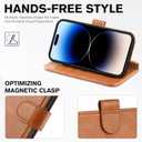 TUCCH Case for iPhone 14 Pro Max Case Wallet, [TPU Shockproof Inner Shell], PU Leather [RFID Blocking] 4 Card Holder Magnetic Stand Protective Cover Compatible with iPhone 14 Pro Max, Textured Brown