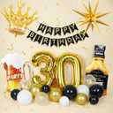112pcs 30th Birthday Decorations for Him, 30th Birthday Decorations with Number 30 Foil Balloon Fringe Curtains White Black and Gold Balloons for Happy Birthday Party Decoration