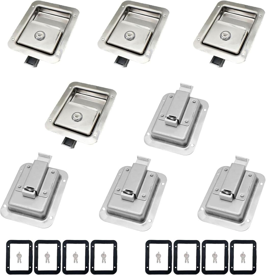 8 Pack Stainless Door Lock Heavy Duty Flush Mount Handle Latch for Trailer Toolbox RV Handle Latch with Gasket Keys