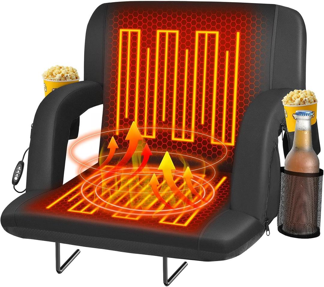  25" Heated Stadium Seats with Back Support, 2.5” Thick Cushion, 1PC
6 Adjustable Angle Bleacher Seat with Armrest, 3 Heat Levels(NO Battery), Anti-Slip, Comfy Cushion, 2 Pockets & Cup Holders