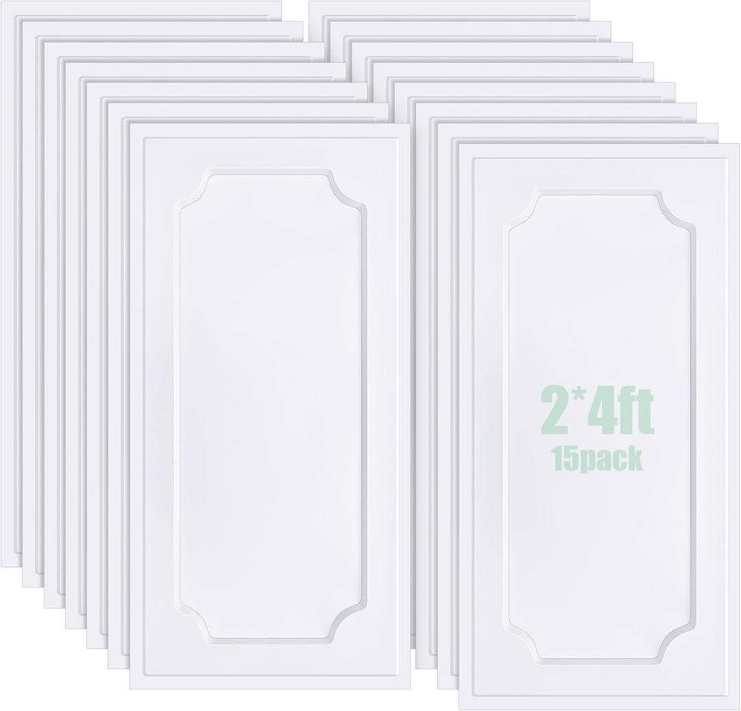 Landical 15 Pcs 2 x 4 ft White PVC Plastic Drop Ceiling Tiles 24 x 48 x 0.8 Inch Ceiling Panels Decorative Cover for Office Bathroom Living Room Bedroom