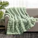 Cozy Bliss Faux Fur Throw Blanket for Couch, Fuzzy Soft Plush Thick Bubble Blanket for Sofa Bedroom Living Room, 60 * 80 Inches Sage Green