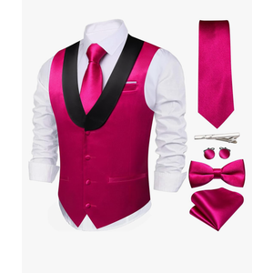 Barry.Wang Mens Formal Suit Vest Casual Business Waistcoat Tie Bowtie Set Shawl Collar Slim Fit Vest Wedding Party, Size Small