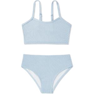 Zando 2 Piece Ribbed Swimsuits for Teen Girls Kids Size 6-15 Years High Waisted Solid Cute Bikini for Summer Beach Wear (10-11 Years, Blue)
